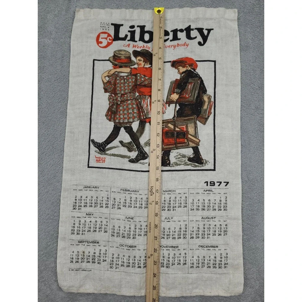 1977 Vintage Calendar Liberty Library Corp Linen School Days Repro‎